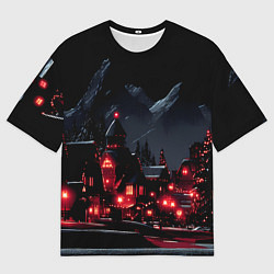 Футболка оверсайз мужская Новогодняя ночь и красные гирлянды, цвет: 3D-принт