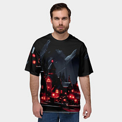 Футболка оверсайз мужская Новогодняя ночь и красные гирлянды, цвет: 3D-принт — фото 2