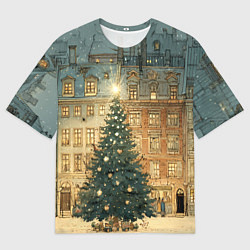 Мужская футболка оверсайз Новогодний старый город