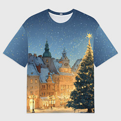 Мужская футболка оверсайз Новый год в старом городе