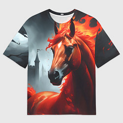 Футболка оверсайз мужская Огненная лошадь на сером, цвет: 3D-принт