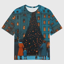 Мужская футболка оверсайз Люди встречают новый год во дворе