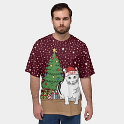 Футболка оверсайз мужская Кот Бендер и ёлка, цвет: 3D-принт — фото 2