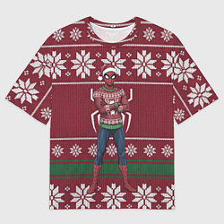 Мужская футболка оверсайз Человек паук в вязаном свитере - новый год