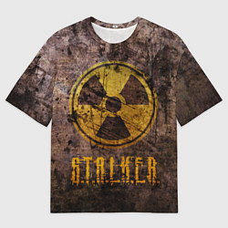 Мужская футболка оверсайз Stalker - знак на ржавой поверхности