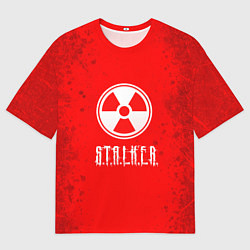 Мужская футболка оверсайз Stalker - белое на красном