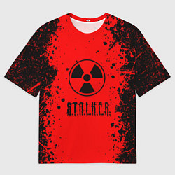 Мужская футболка оверсайз Stalker - черное на красном