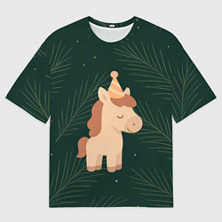 Мужская футболка оверсайз Милая лошадка с колпаком