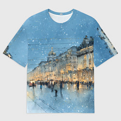 Мужская футболка оверсайз Снежный вечер Санкт-Петербурга
