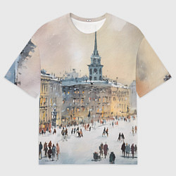 Мужская футболка оверсайз Снежный зимний Питер