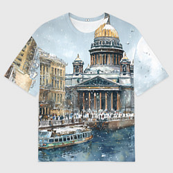Футболка оверсайз мужская Новогодний снежный Питер, цвет: 3D-принт