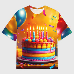 Мужская футболка оверсайз Радуга праздничного торта