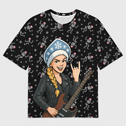 Мужская футболка оверсайз Снегурочка с гитарой - Рок