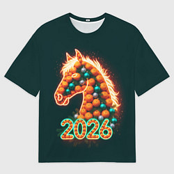 Мужская футболка оверсайз Праздничная лошадь 2026