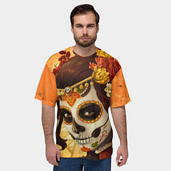 Футболка оверсайз мужская Девушка. Сахарный череп, цвет: 3D-принт — фото 2