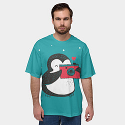 Футболка оверсайз мужская Пингвин с фотоаппаратом, цвет: 3D-принт — фото 2