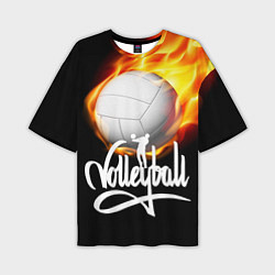 Мужская футболка оверсайз Волейбольный мяч летит в огне