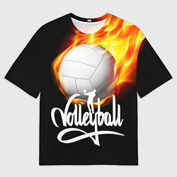 Мужская футболка оверсайз Волейбольный мяч летит в огне