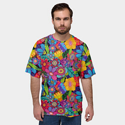 Футболка оверсайз мужская Яркие цветы, цвет: 3D-принт — фото 2
