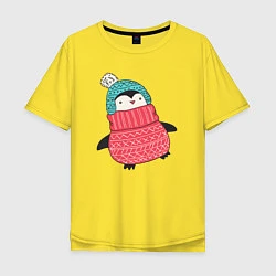 Мужская футболка оверсайз Зимний пингвин-девочка