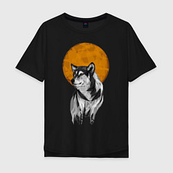 Мужская футболка оверсайз Волк под луной