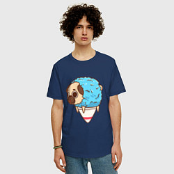 Футболка оверсайз мужская Мопс-мороженое, цвет: тёмно-синий — фото 2