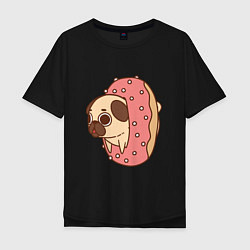 Футболка оверсайз мужская Мопс-пончик, цвет: черный