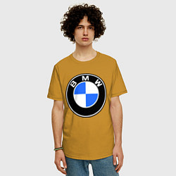 Футболка оверсайз мужская Logo BMW, цвет: горчичный — фото 2