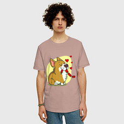 Футболка оверсайз мужская Влюбленный песик, цвет: пыльно-розовый — фото 2