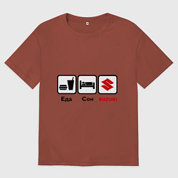 Футболка оверсайз мужская Главное в жизни – еда, сон , suzuki, цвет: кирпичный