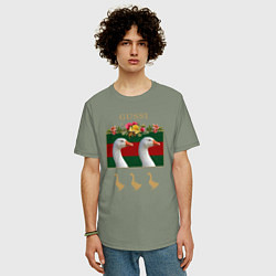 Футболка оверсайз мужская GUSSI: Flowers Style, цвет: авокадо — фото 2