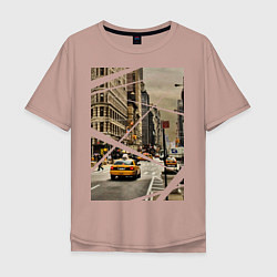 Футболка оверсайз мужская NY Taxi, цвет: пыльно-розовый