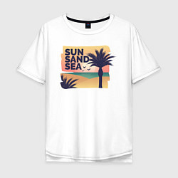 Футболка оверсайз мужская Солнце, песок, море, цвет: белый