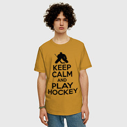 Футболка оверсайз мужская Keep Calm & Play Hockey, цвет: горчичный — фото 2