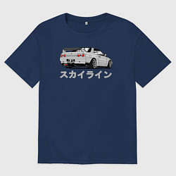 Футболка оверсайз мужская R32 GODZILLA, цвет: тёмно-синий