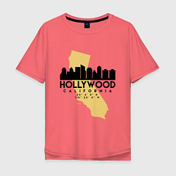 Футболка оверсайз мужская Голливуд - США, цвет: коралловый