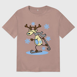 Футболка оверсайз мужская Олень на лыжах, цвет: пыльно-розовый