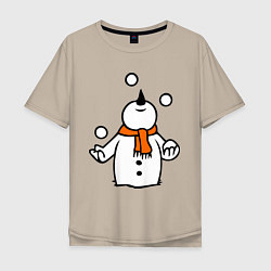 Мужская футболка оверсайз Снеговик играет в снежки