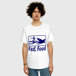 Футболка оверсайз мужская Shark fast food, цвет: белый — фото 2