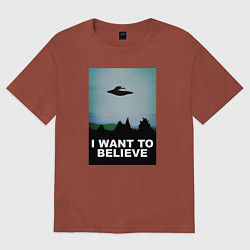 Футболка оверсайз мужская I WANT TO BELIEVE, цвет: кирпичный
