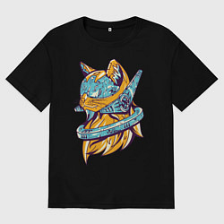 Футболка оверсайз мужская Техно Кот, цвет: черный