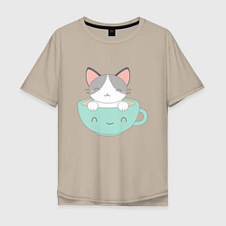 Мужская футболка оверсайз Чайный котик
