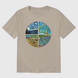 Футболка оверсайз мужская Ван Гог Картины, цвет: миндальный