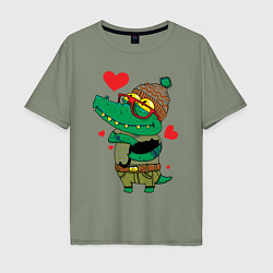 Мужская футболка оверсайз Модный крокодил