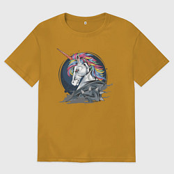 Футболка оверсайз мужская Единорог Rock, цвет: горчичный