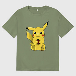 Футболка оверсайз мужская Пикачу, цвет: авокадо