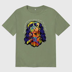 Футболка оверсайз мужская Берегись кавалер кинг спаниеля, цвет: авокадо