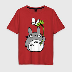 Футболка оверсайз мужская Totoro и бабочка, цвет: красный