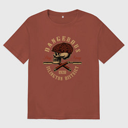 Футболка оверсайз мужская Острые козырьки Череп и бритвы, цвет: кирпичный