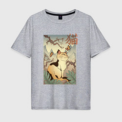 Мужская футболка оверсайз Кот в японском стиле
